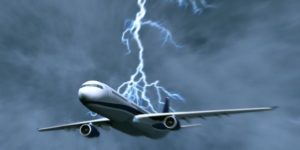 Airplane in a Thunderstorm with Lightning